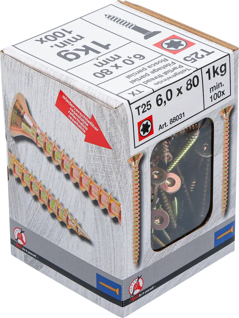 Víceúčelové šrouby T-profil T25 6,0 x 80 mm 1 kg / 100 ks Kraftmann 88031 (BGS1088031)