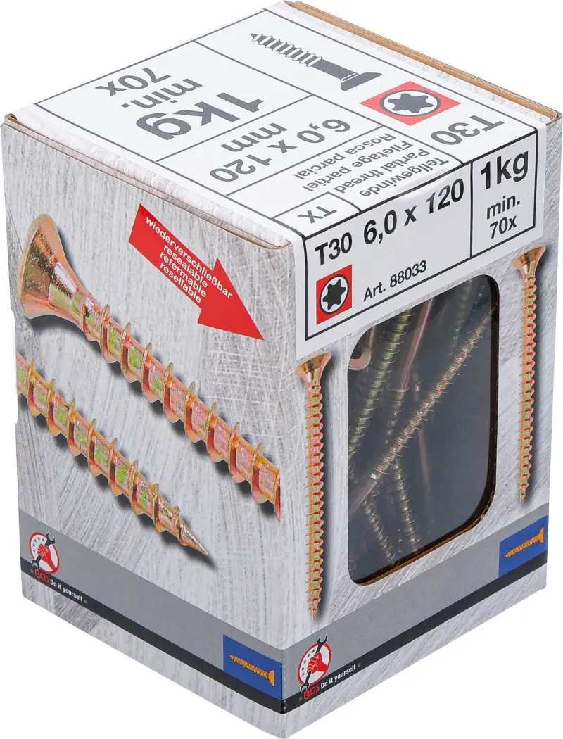 Víceúčelové šrouby T-profil T30 6,0 x 120 mm 1 kg / 70 ks Kraftmann 88033 (BGS1088033)