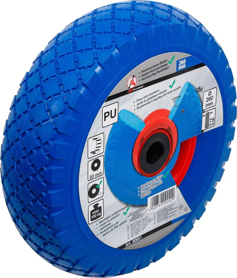 Kolo pro skladištní / ruční vozík PU , červeno / modré 260 mm Kraftmann 80651 (BGS1080651)