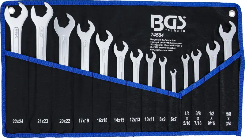 Oboustranné ploché klíče 6 ÷ 22 mm | 1/4" ÷ 3/4" BGS 74584 - 14 dílů (BGS1074584)