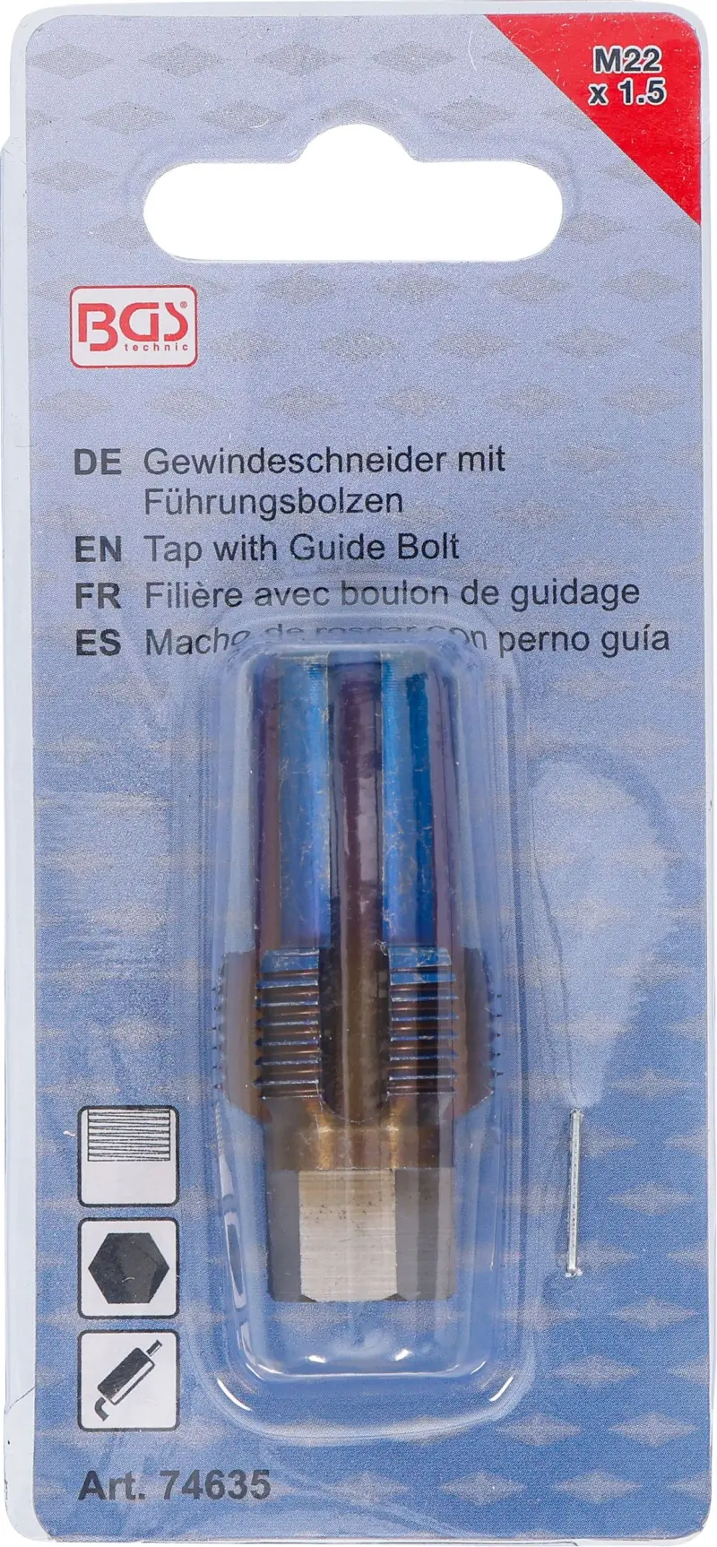 Závitník s vodicím čepem pro senzory M22 x 1,5 BGS 74635 (BGS1074635)
