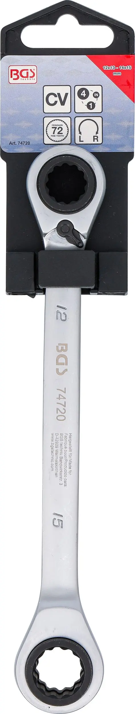 Oboustranný ráčnový očkový klíč přestavitelný 4 v 1 12 x 13 - 14 x 15 mm BGS 74720 (BGS1074720)