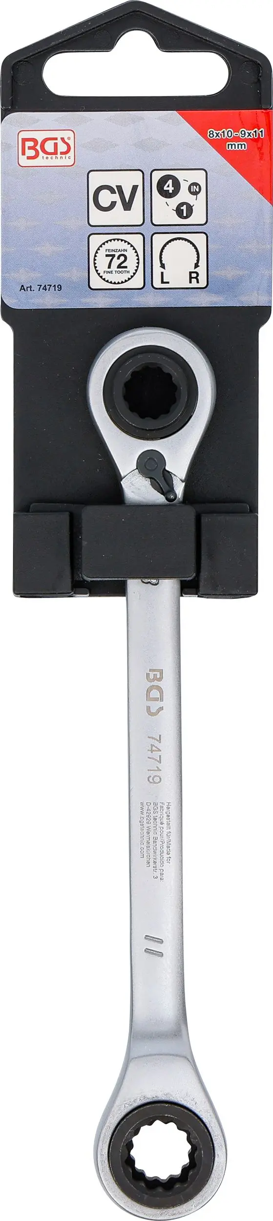 Oboustranný ráčnový očkový klíč přestavitelný 4 v 1 8 x 10 - 9 x 11 mm BGS 74719 (BGS1074719)