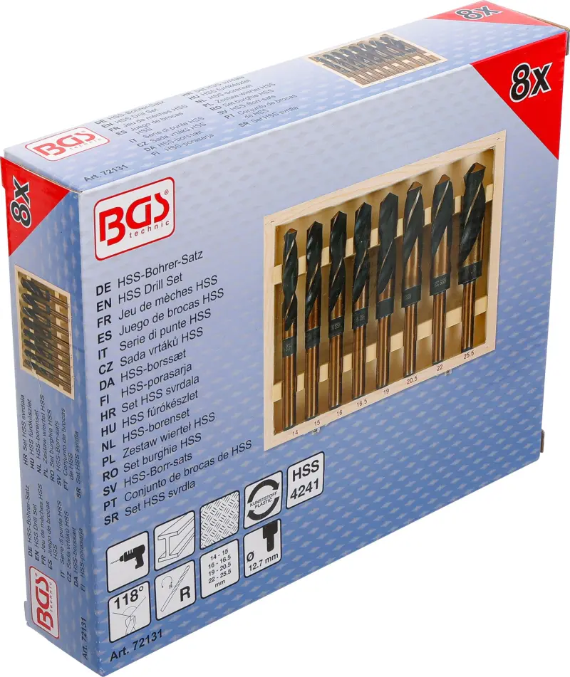 Vrtáky HSS 14 ÷ 25,5 mm BGS 72131 - 8 dílů (BGS1072131)