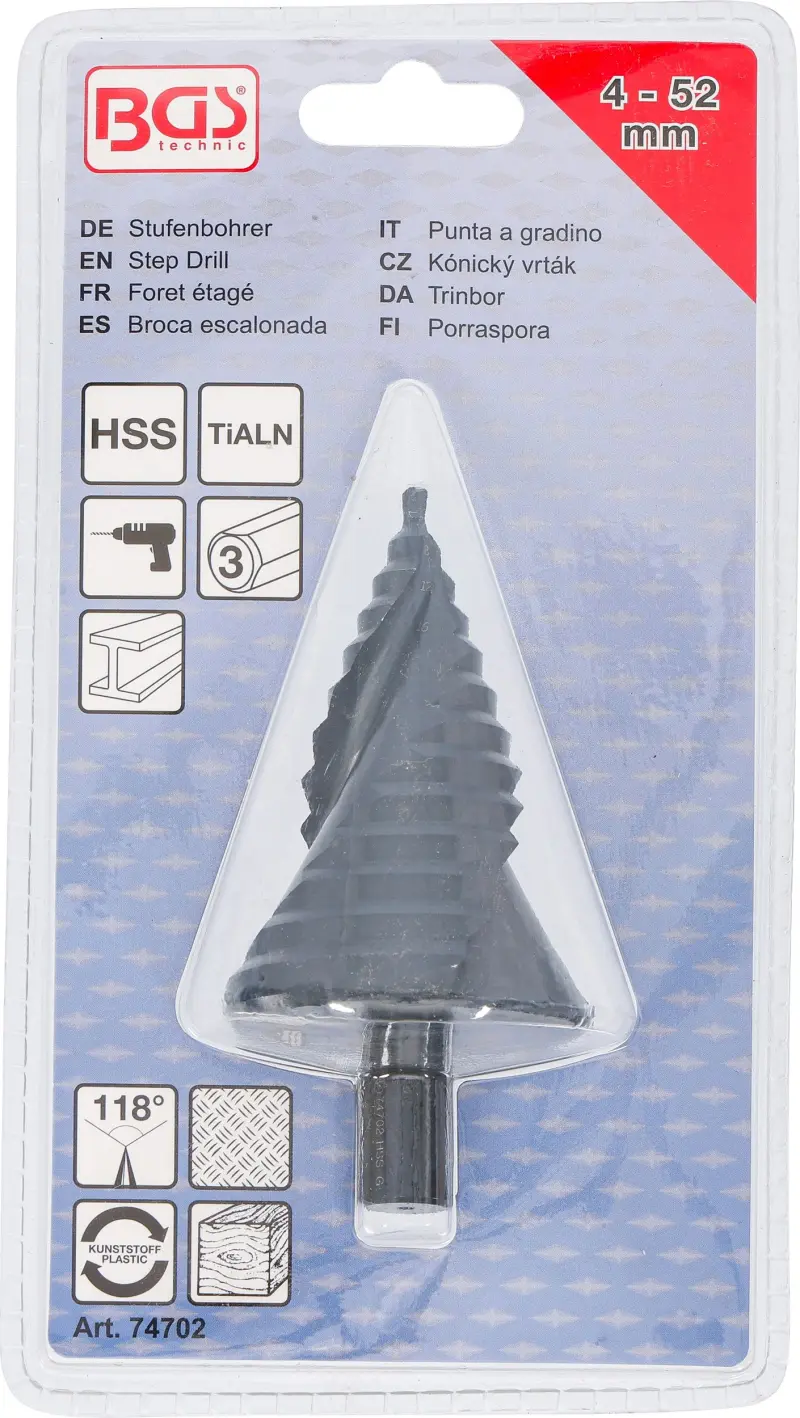 Stupňovitý vrták pr. 4 ÷ 52 mm BGS 74702 TiAlN (BGS1074702)