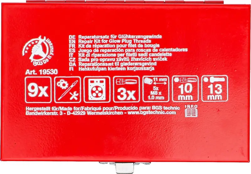Sada pro opravu závitů žhavicích svíček M8 x 1,0 Kraftmann 19530 (BGS1019530)