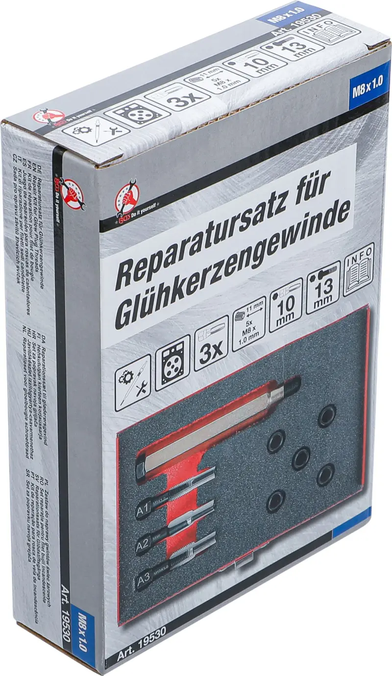 Sada pro opravu závitů žhavicích svíček M8 x 1,0 Kraftmann 19530 (BGS1019530)