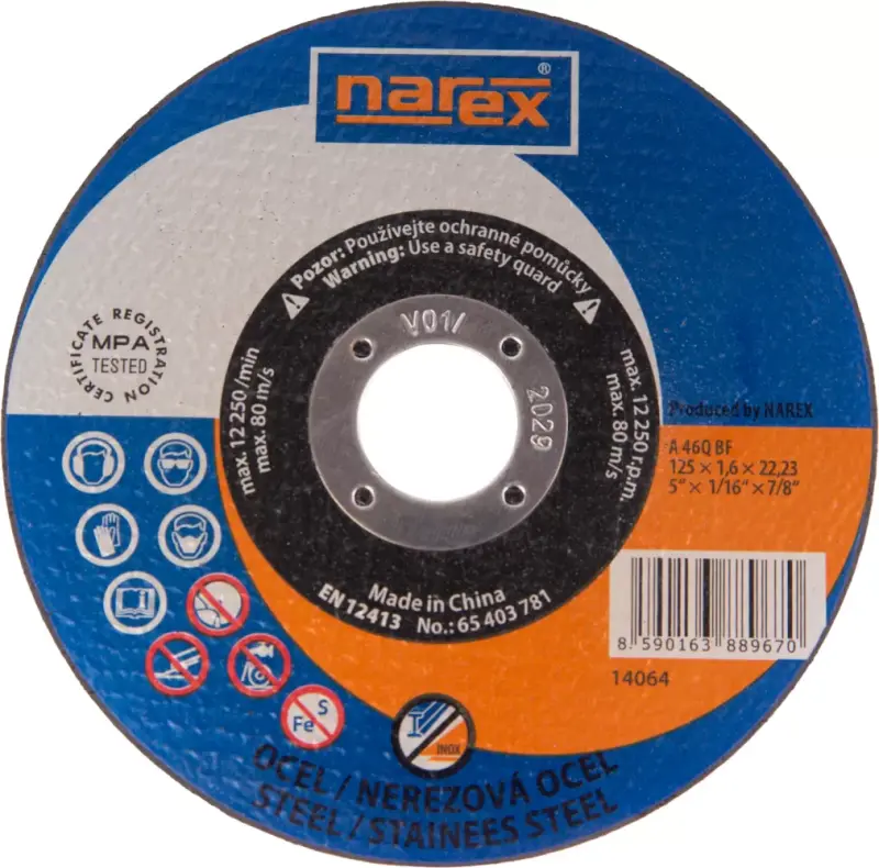 Úhlová bruska Narex 9-125 BOX RK s řeznými kotouči (NA65407014)