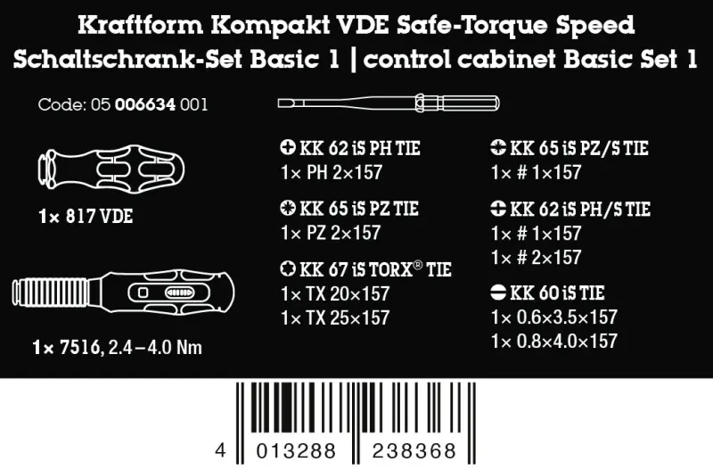 Wera 006634 Nářadí pro šroubové spoje rozvaděčů regulace otáček Kraftform Kompakt VDE Safe-Torque Basic 1 - 11 dílů (W05006634001)