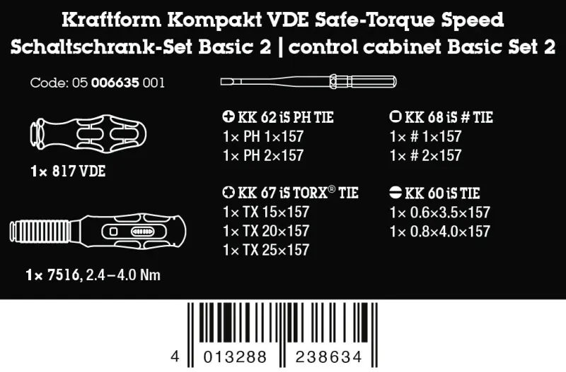 Wera 006635 Nářadí pro šroubové spoje rozvaděčů regulace otáček Kraftform Kompakt VDE Safe-Torque Basic 2 - 11 dílů (W05006635001)