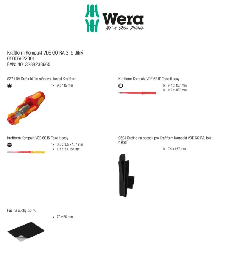 Wera 006622 Kraftform Kompakt VDE GO RA 3 - ruční držák 837 i RA s ráčnovou funkcí a vyměnitelné čepele - 5 dílů (W05006622001)