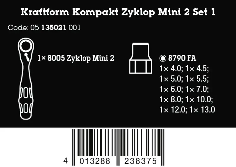 Wera 135021 Gola sada 1/4" a HEX 11 mm Kraftform Kompakt Zyklop Mini 2. Sada 1 - 11 dílů (W05135021001)