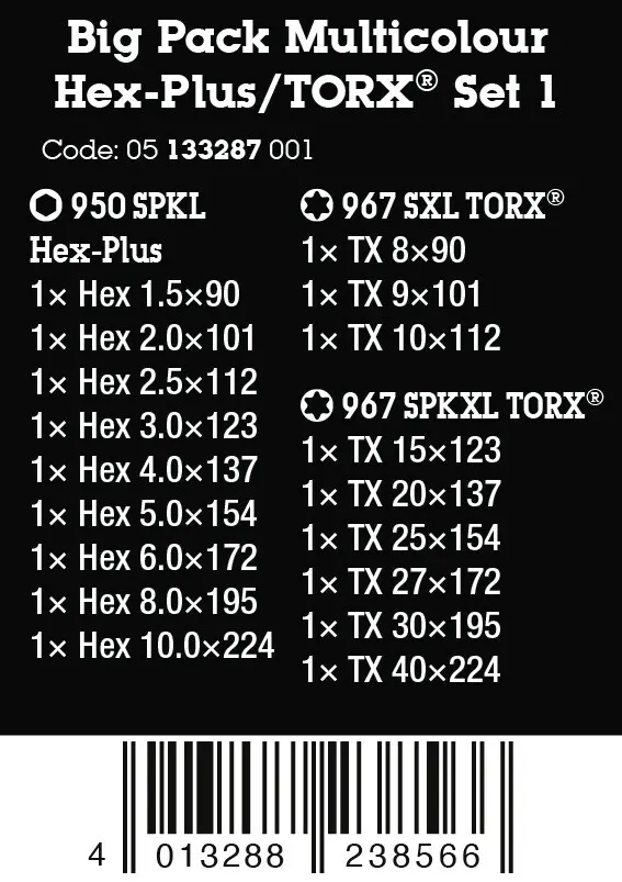 Wera 133287 Zástrčné klíče vícebarevné HEX a TORX® 1 - 19 dílů (W05133287001)