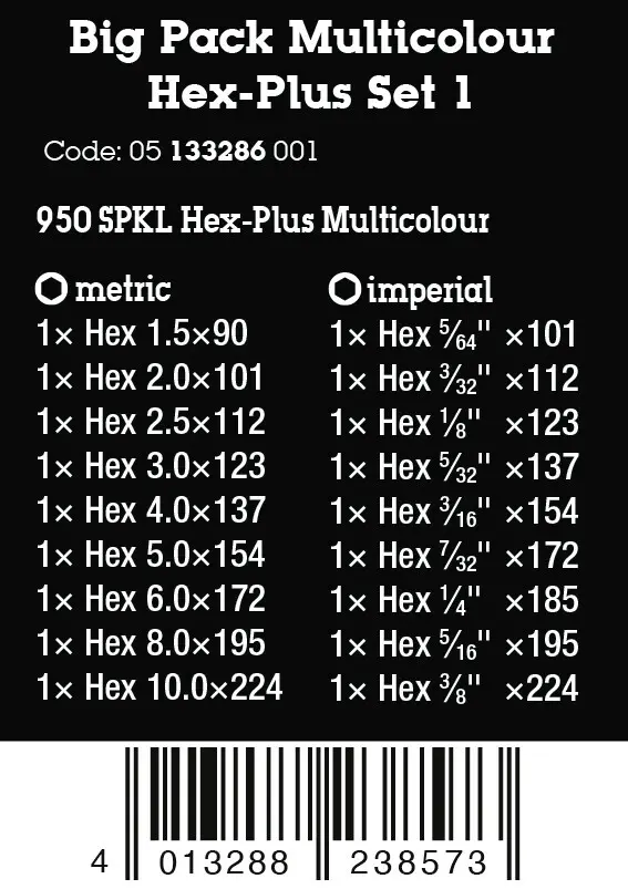 Wera 133286 Zástrčné klíče vícebarevné Hex-Plus 1, metrické a imperiální - 19 dílů (W05133286001)