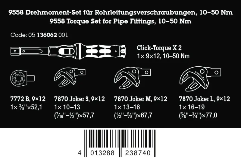 Wera 136062 Momentový klíč Click-Torque X 2 pro nástrčné nástroje 14x18mm (10 ÷ 50 Nm). Typ 9558 - 5 dílů (W05136062001)