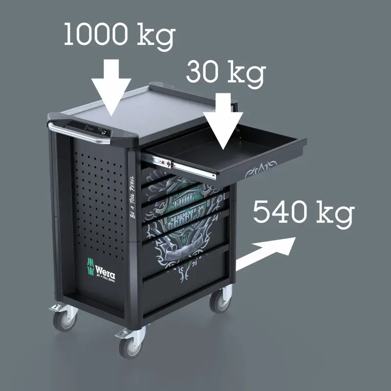 Wera 501880 Dílenský vozík Tool Rebel z nerezové oceli 9805, 7 zásuvek, bez nářadí (W05501880001)