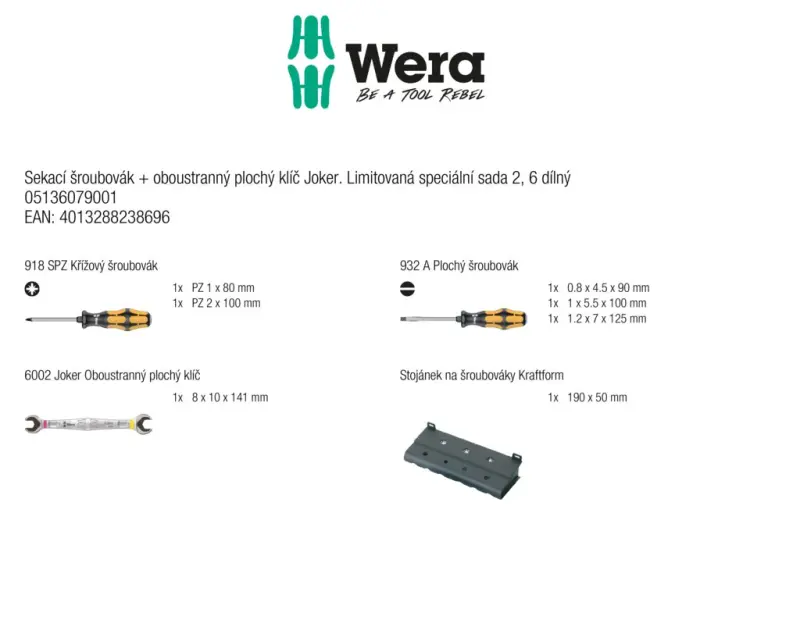 Wera 136079 Sekací šroubováky SL, PZ a oboustranný otevřený klíč Joker 6002. Limitovaná speciální sada  2 (W05136079001)