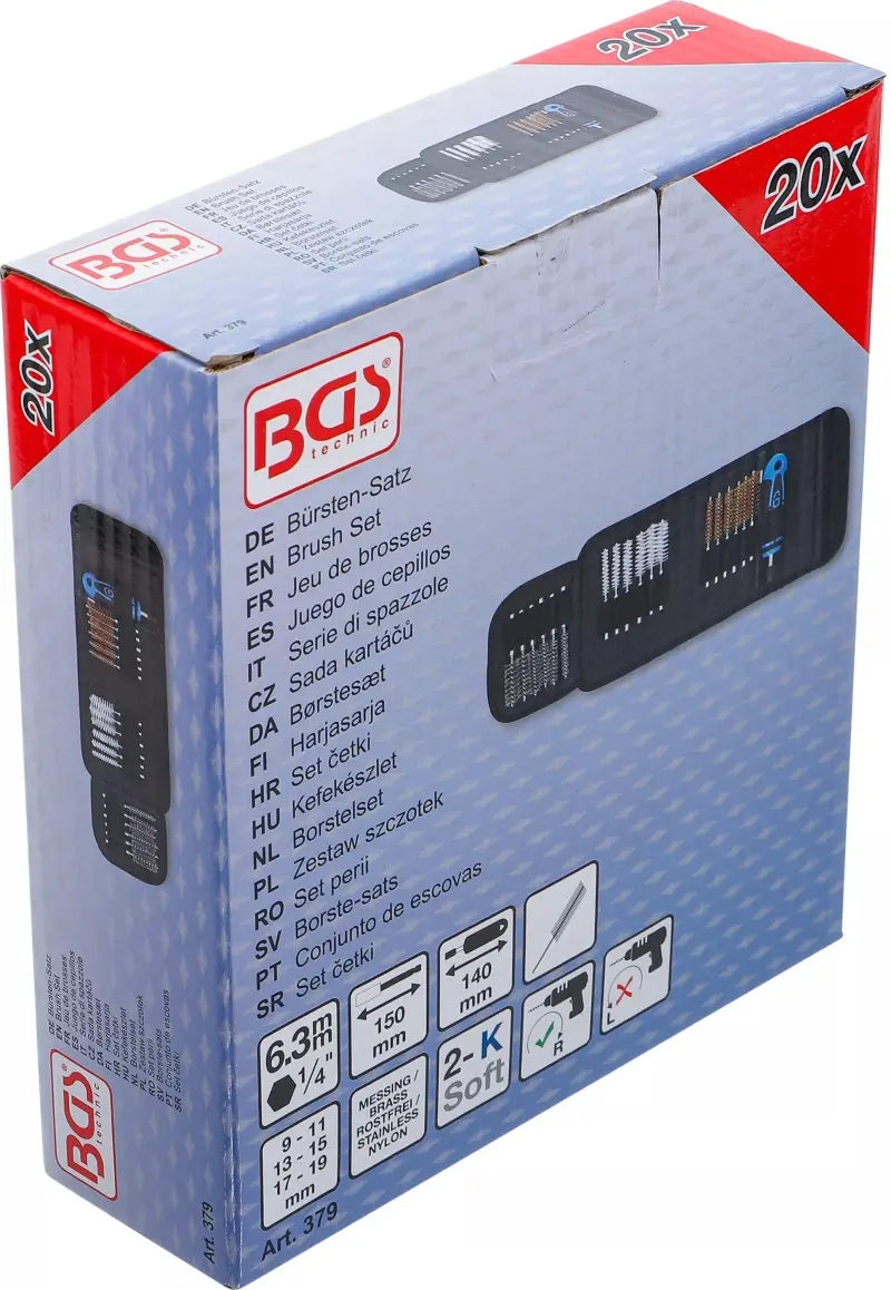 Vnitřní kartáče BGS100379 s výměnnou rukojetí. Sada 20 dílů v pouzdře (BGS100379)