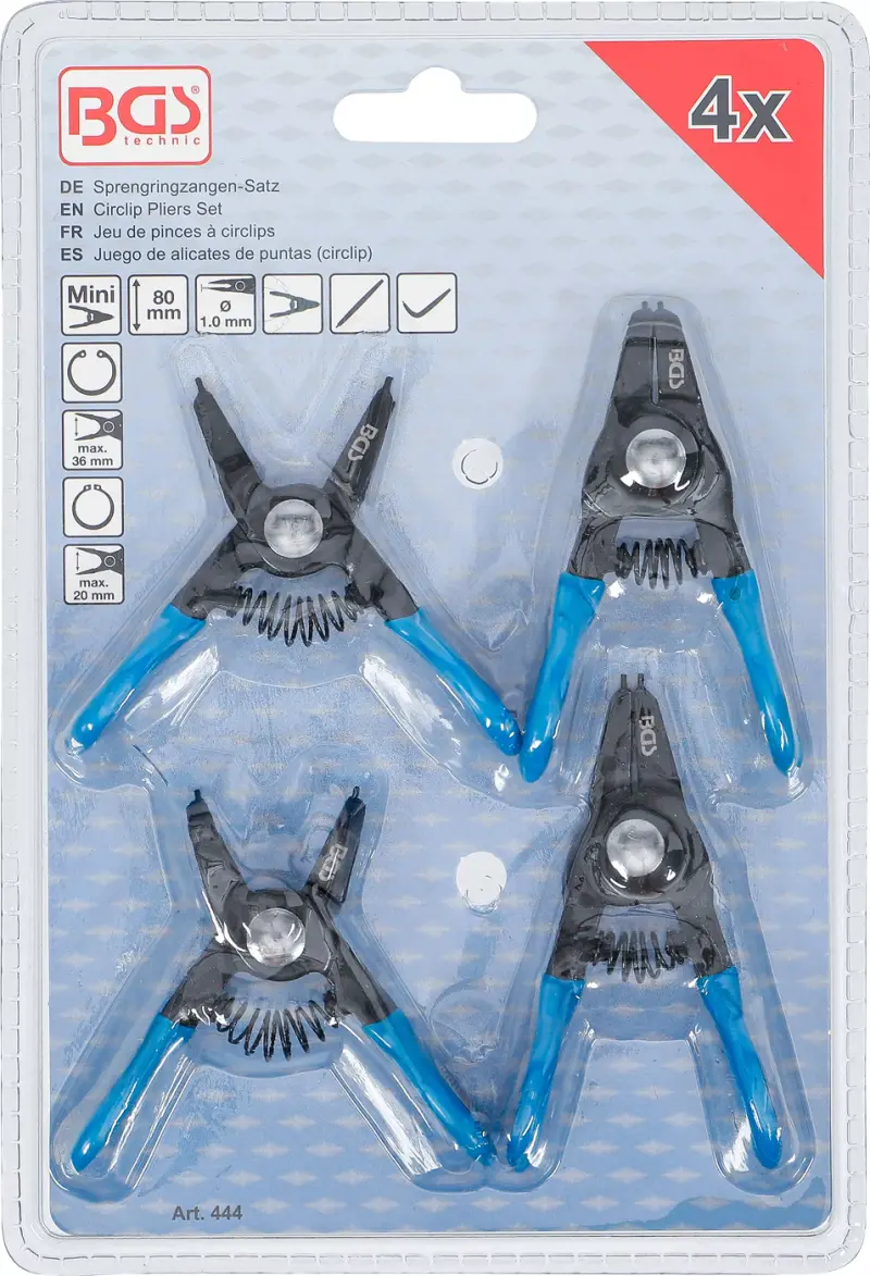 kleště na rozpěrné kroužky 80 mm, sada 4 díly (BGS100444)