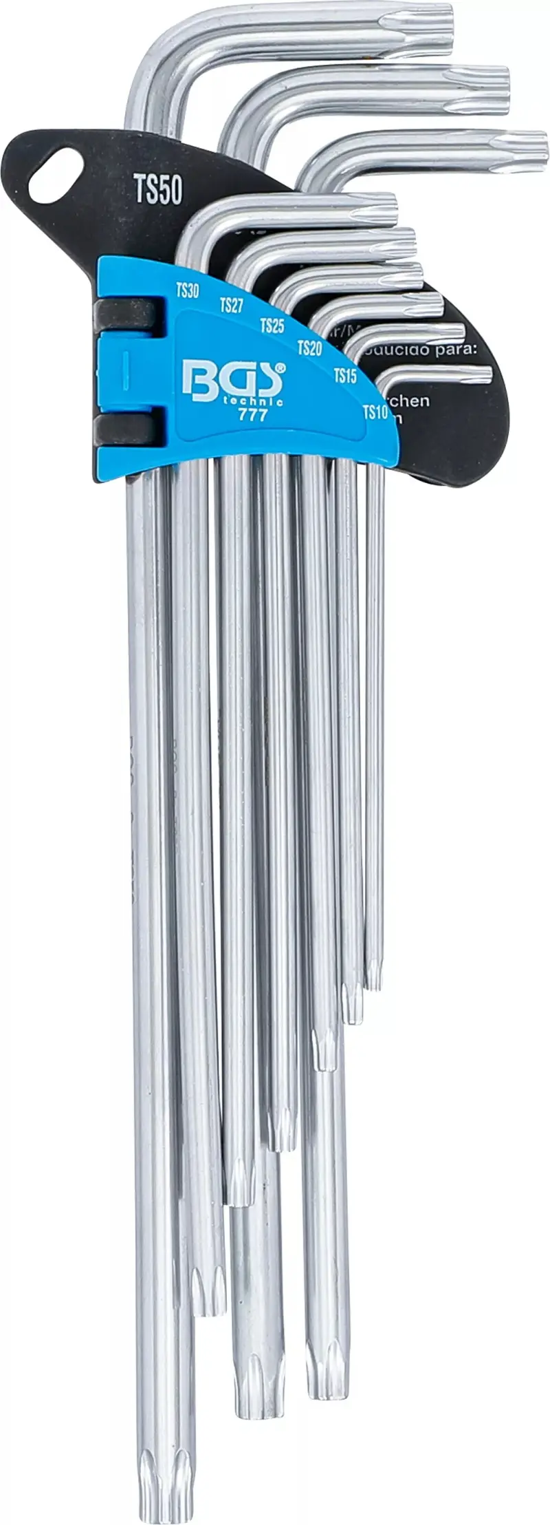 Zástrčné klíče TS-profil TS10 ÷ TS50 BGS100777 velmi dlouhé (pro Torx Plus), s vrtáním. Sada 9 dílná (BGS100777)