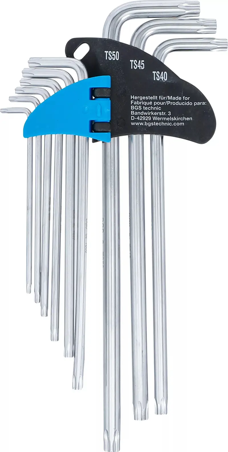 Zástrčné klíče TS-profil TS10 ÷ TS50 BGS100777 velmi dlouhé (pro Torx Plus), s vrtáním. Sada 9 dílná (BGS100777)