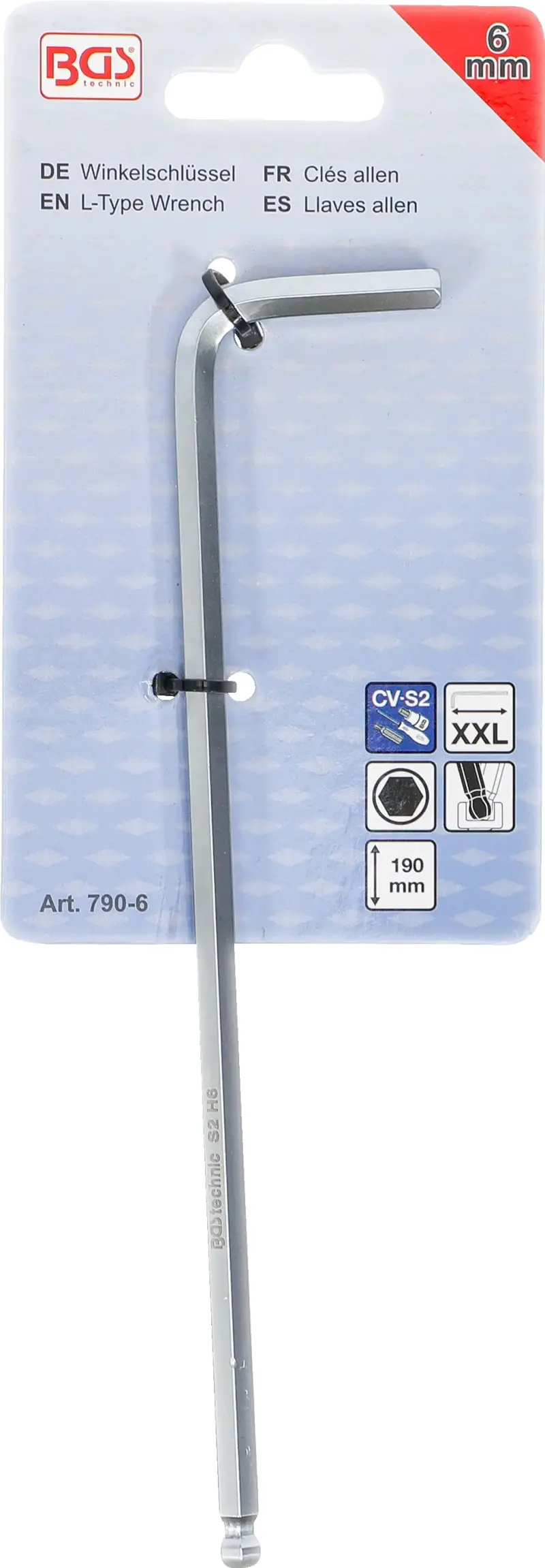 Zástrčný klíč inbus 6 mm BGS100790-6 velmi dlouhý s kulovou hlavou (BGS100790-6)