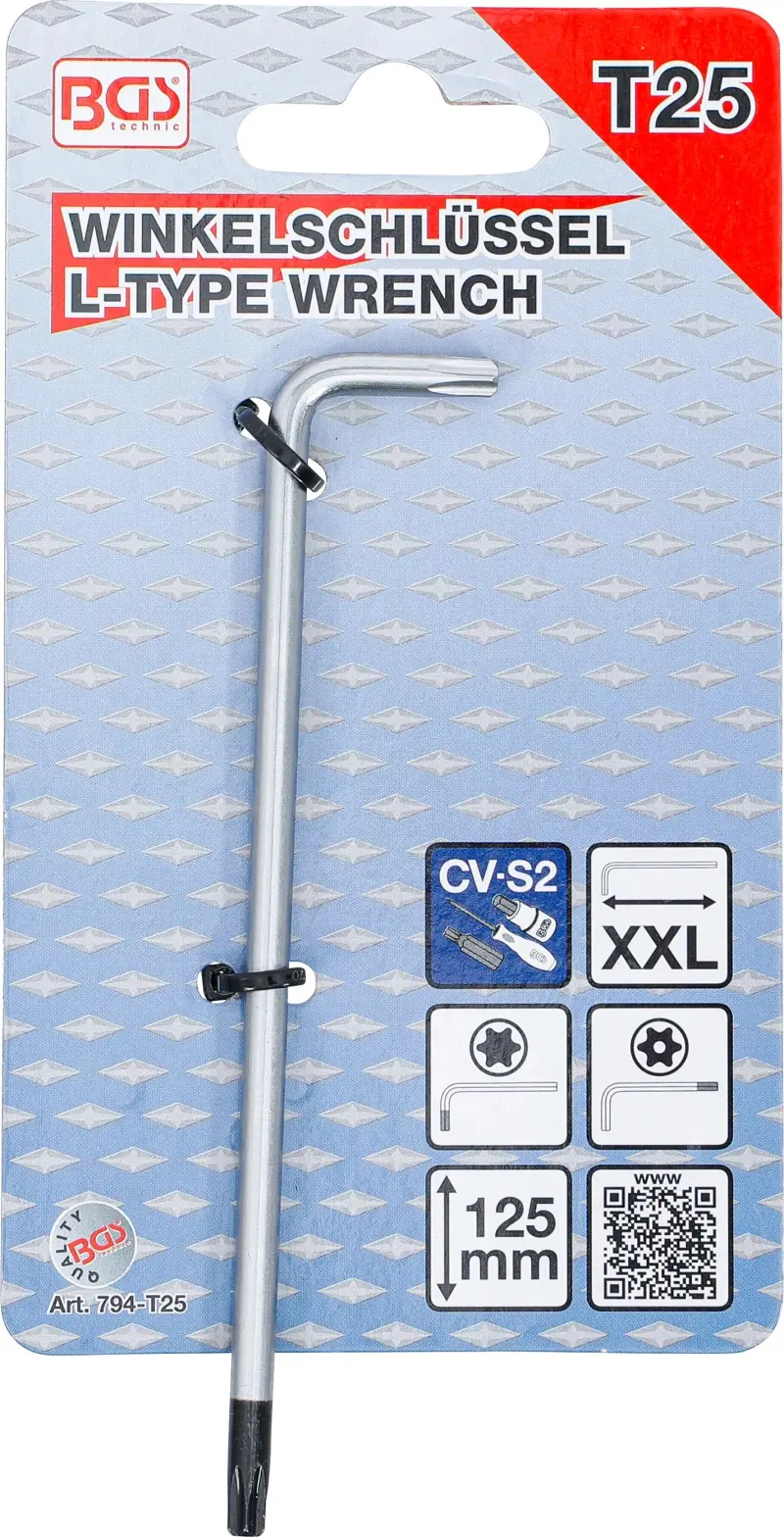 Zástrčný klíč T-profil T25 BGS100794-T25 velmi dlouhý (pro Torx) s otvorem/bez otvoru (BGS100794-T25)