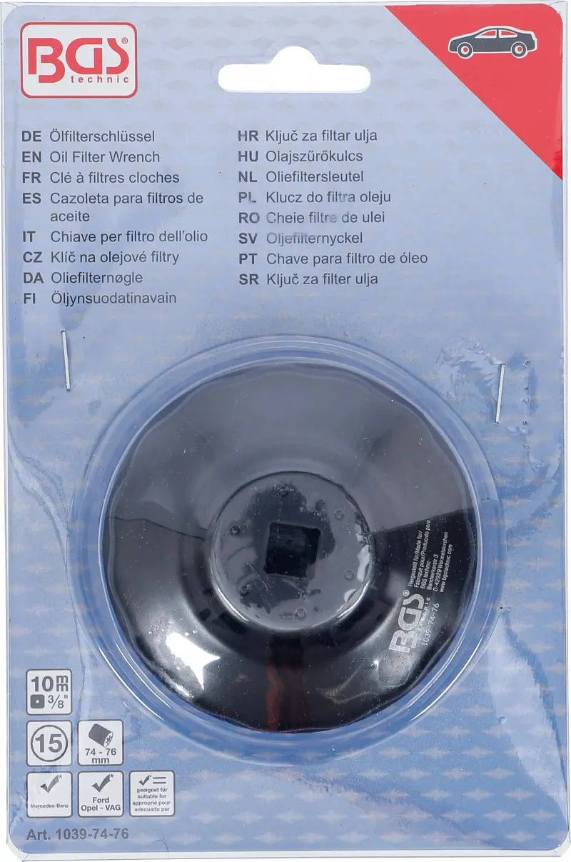 Klíč na olejové filtry průměr 74 ÷ 76 mm, 15hranný BGS101039-74-76 (Audi, Ford, Mercedes-Benz, Opel, VW) (BGS101039-74-76)