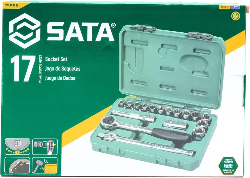 17 Ks. Sada metrických nástrčných hlavic 1/2" s 12 (SATAST09086SJ)
