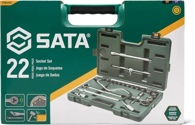 22 ks. Sada nástrčných hlavic 1/2" s 12 hroty SAE (SATAST09088SJ)
