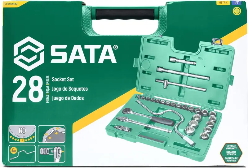 28 ks. Sada metrických nástrčných hlavic 1/2" s 12 (SATAST09090SJ)