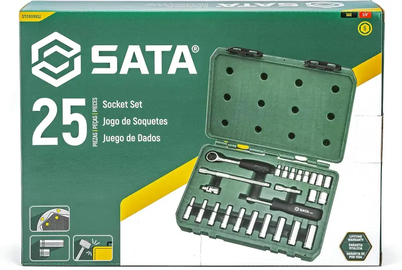 25 ks. Sada nástrčných hlavic 1/4" s 6 hroty SAE (SATAST09098SJ)