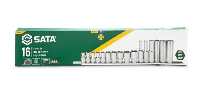 Nástrčné hlavice 1/2" 8 ÷ 24 mm, krátké, dlouhé SATA Tools -  16 dílů (SATAST09520)