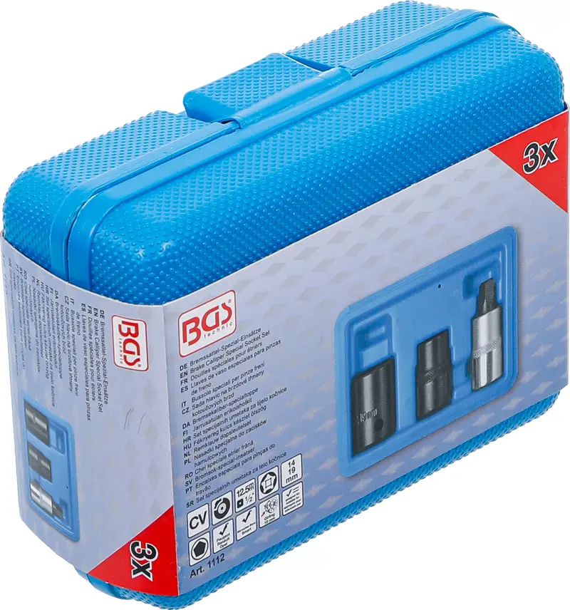 Nástrčné hlavice 1/2" 5hranné 10 ÷ 19 mm BGS101112 na brzdové třmeny kotoučových brzd. Sada 3 díly (BGS101112)