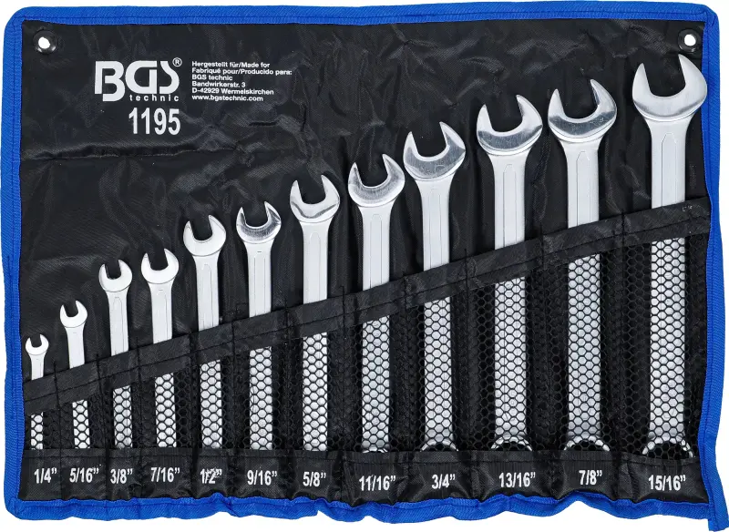 Očkoploché klíče 1/4" ÷ 15/16" BGS101195 palcové, dle DIN 3113A. Sada 12 dílů (BGS101195)