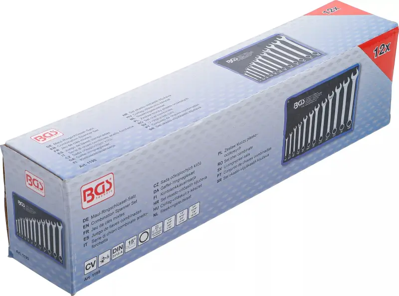 Očkoploché klíče 1/4" ÷ 15/16" BGS101195 palcové, dle DIN 3113A. Sada 12 dílů (BGS101195)