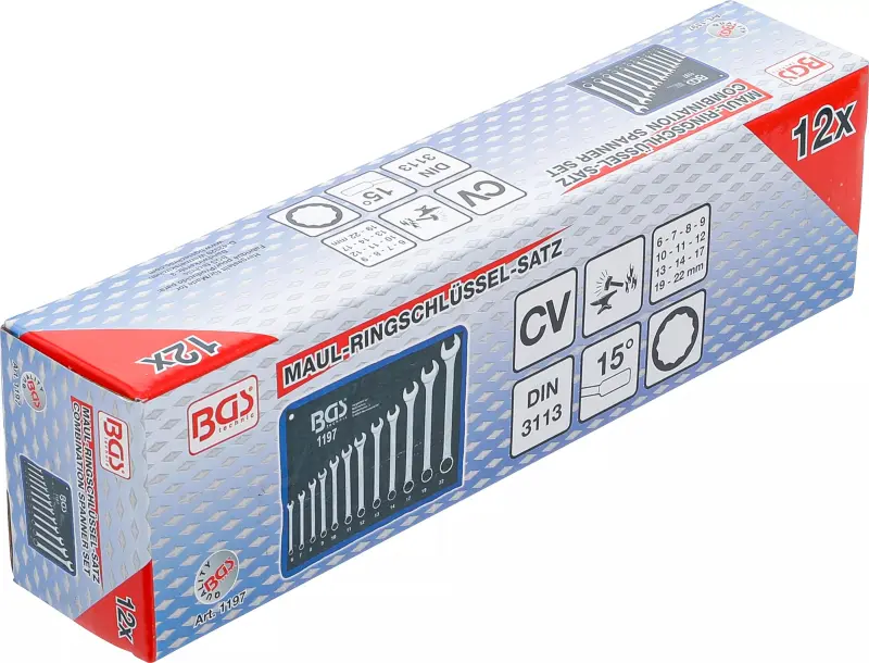 Očkoploché klíče 6 ÷ 22 mm BGS 1197, dle DIN 3113A. Sada 12 dílů (BGS101197)