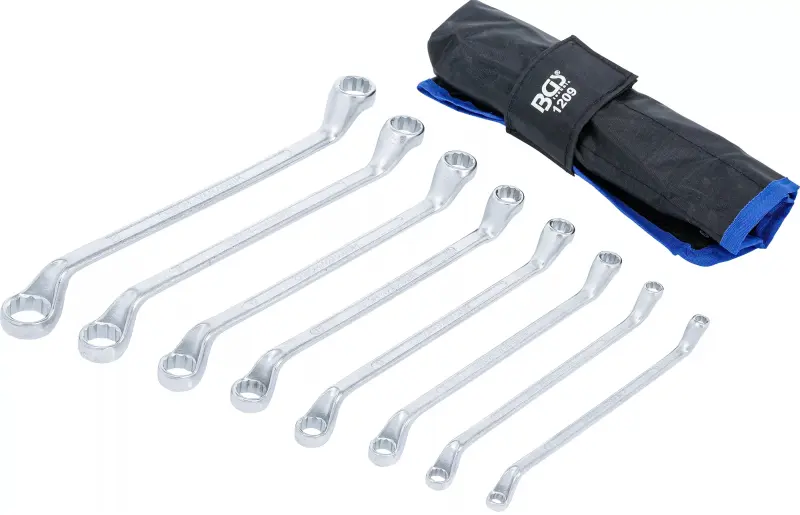 Oboustranné očkové klíče 6 ÷ 22 mm BGS101209, vyhnuté, DIN 838. Sada 8 dílů v tašce (BGS101209)