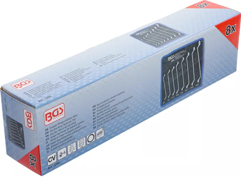 Oboustranné očkové klíče 6 ÷ 22 mm BGS101209, vyhnuté, DIN 838. Sada 8 dílů v tašce (BGS101209)