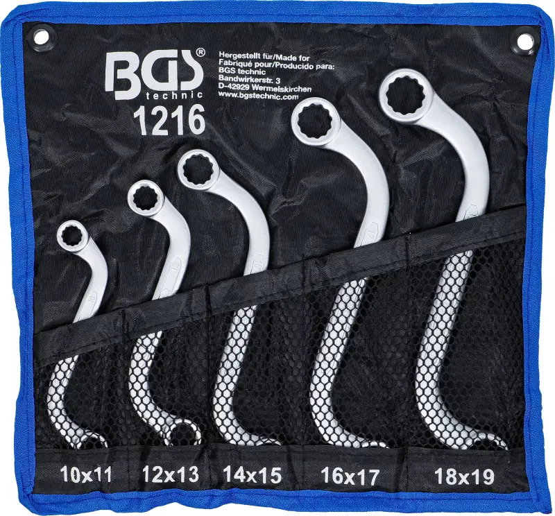 Oboustranné očkové klíče 10 ÷ 19 mm BGS101216, S-forma, dvanáctihran. Sada 5 dílů v tašce (BGS101216)