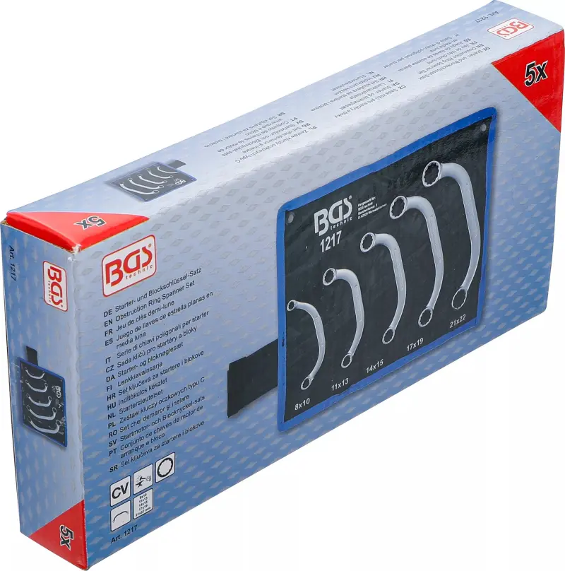 Oboustranné očkové klíče 8 ÷ 22 mm BGS101217, C-forma, dvanáctihran. Sada 5 dílů (BGS101217)