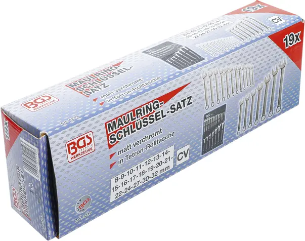 Očkoploché klíče 8 ÷ 32 mm BGS101219 dle DIN 3113A. Sada 19 dílů v tašce (BGS101219)