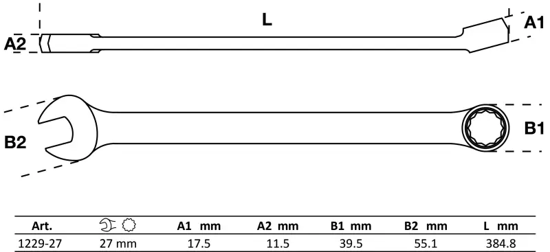 Očkoplochý klíč 27 mm BGS101229-27, extra dlouhý, leštěný (BGS101229-27)