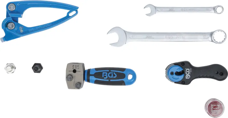 Pertlovací, ohýbací a oddělovací nářadí BGS101270 pro brzdová vedení 4,75 mm (Sada 6 dílů v kufříku) (BGS101270)