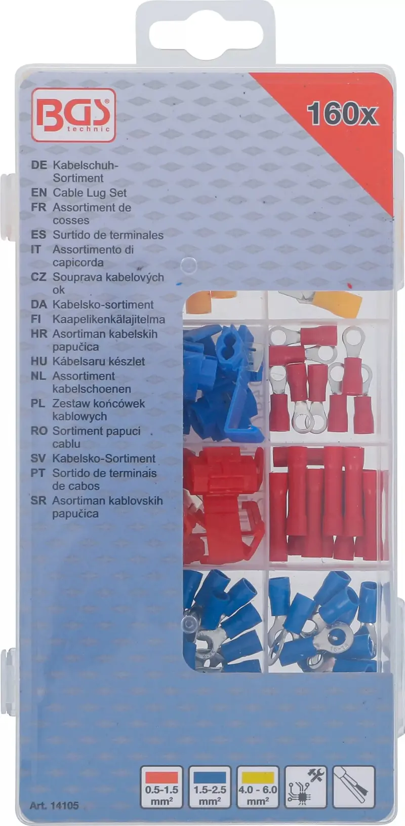 Kabelová oka, konektory, spojky BGS1014105 Sortiment 160 dílů (BGS1014105)