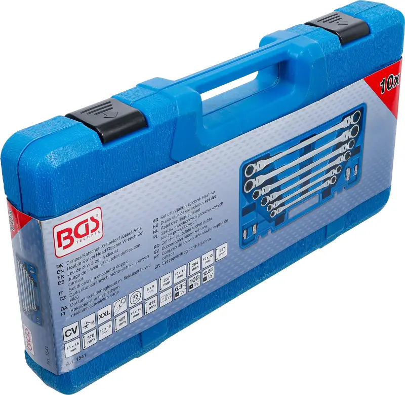 Očkové ráčnové klíče 8 ÷ 19 mm BGS101541, výkyvné, extra dlouhé. Sada 10 dílů (BGS101541)