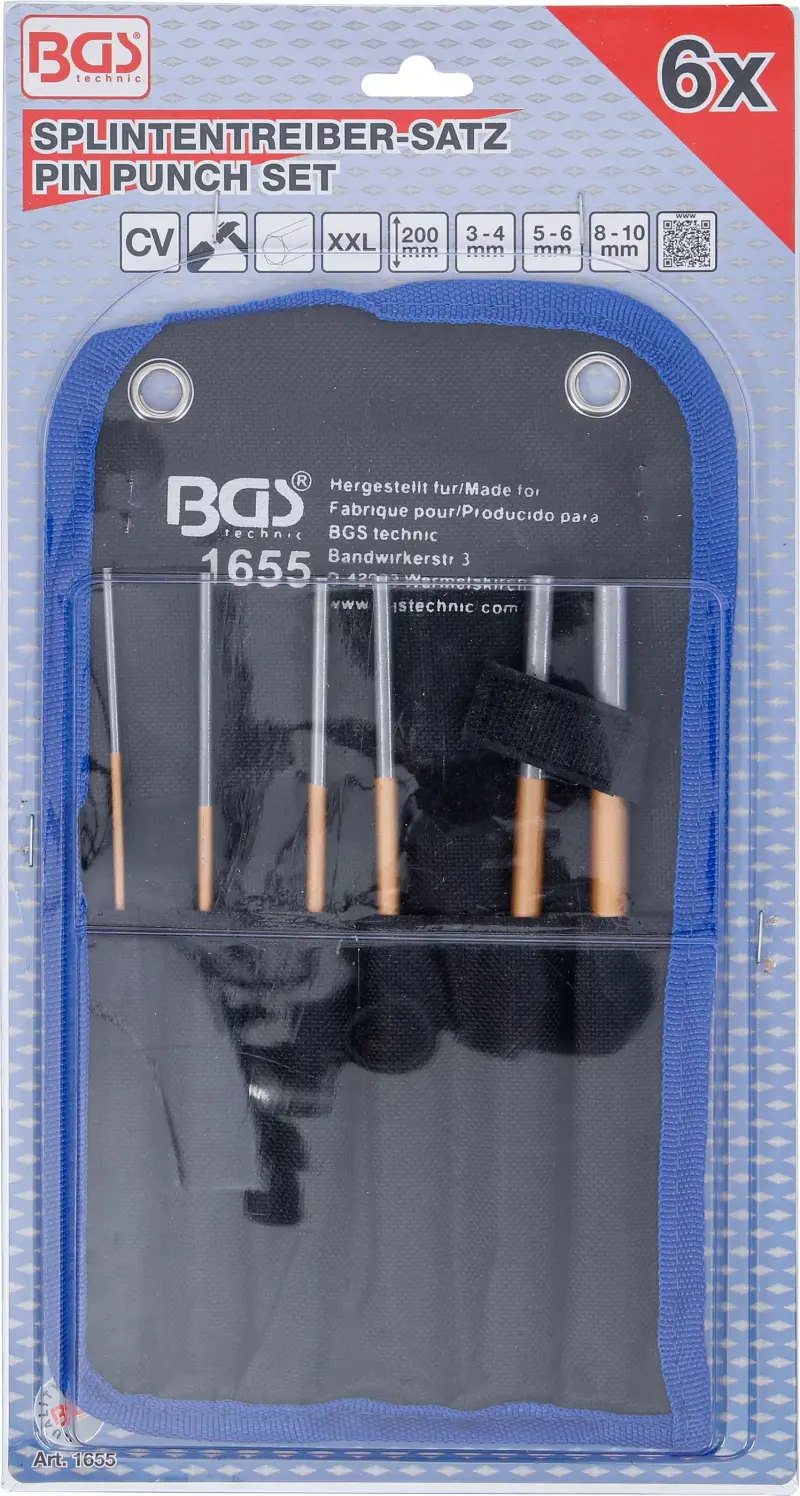 Vyrážeče závlaček 3 ÷ 10 mm BGS101655, extra dlouhé, 200 mm Sada 6 dílů (BGS101655)