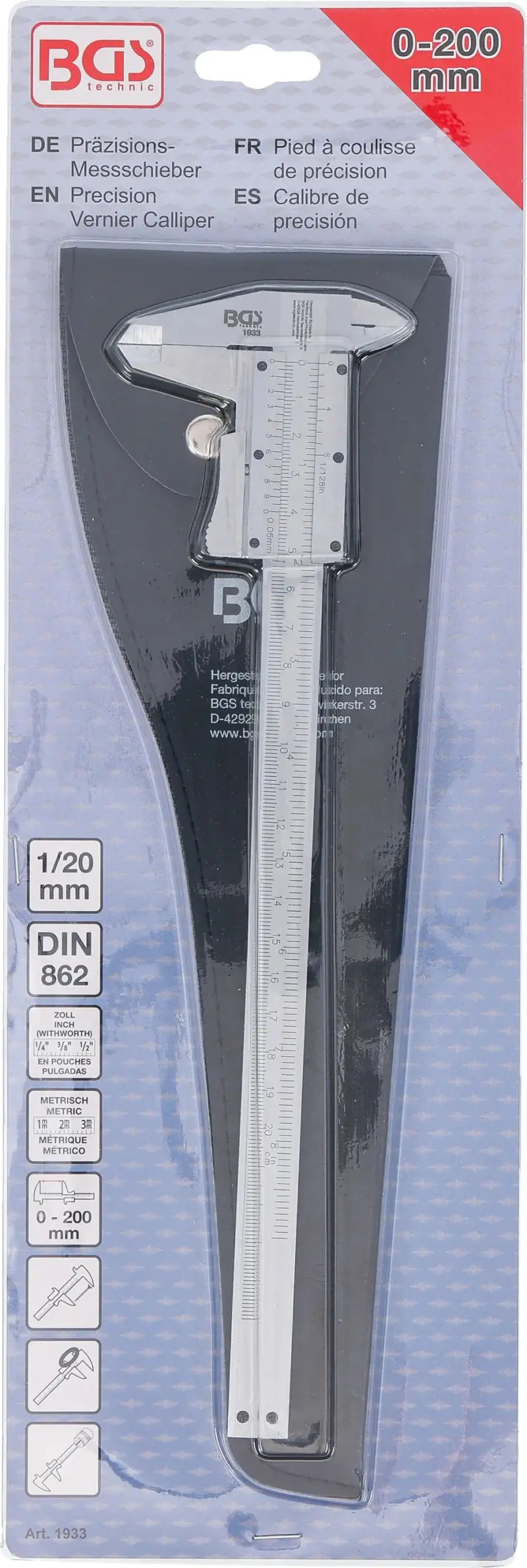 Posuvné měřítko 200 mm (0,05 mm) BGS101933, chromované (BGS101933)