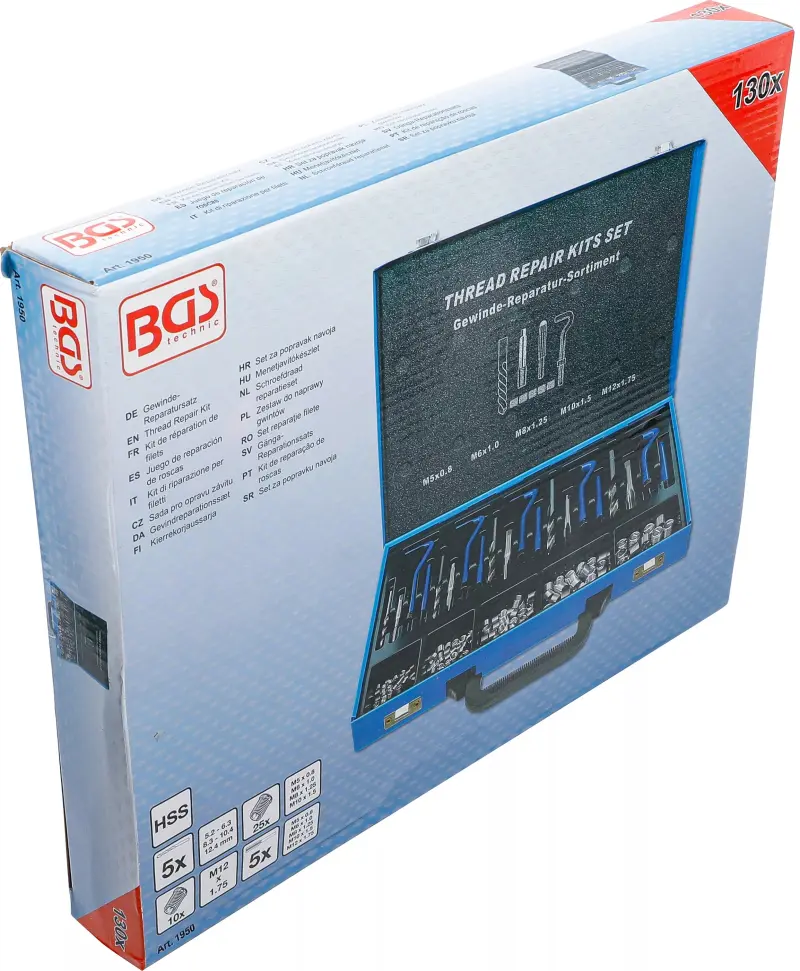 Sada na opravu závitů M5 ÷ M12 BGS101950 (130 dílů) (BGS101950)