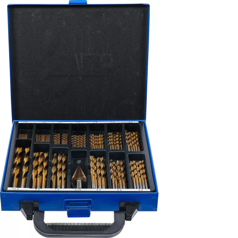 Spirálové a stupňovité vrtáky HSS 1 ÷ 10 mm BGS102009, TiN. DIN 338. Sada 119 dílů (BGS102009)